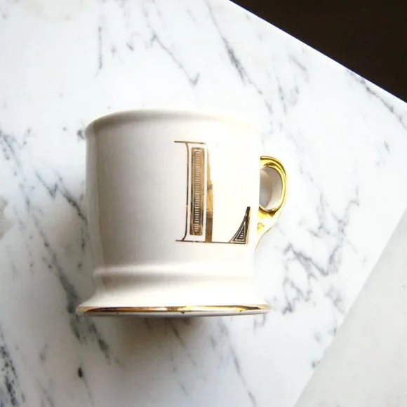 Anthropologie Gold Metallic Trim Coffee Mug -Letter L - Picture 3 of 5